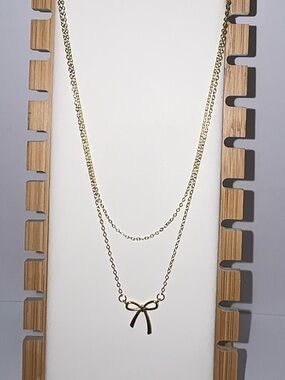 14K Gold Plated Layered Bow Necklace | Dainty Coquette Charm